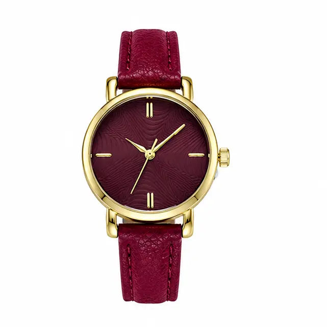 Elegant Women's Round Dial Leather Strap Quartz Watch Pixie La Bella